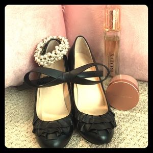 Black Ann Taylor Heels with Ruffle Detail